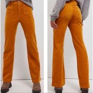 Anthropologie Pilcro Corduroy Trouser Bootcut Pants in Mustard Rust Sz 27 Gold